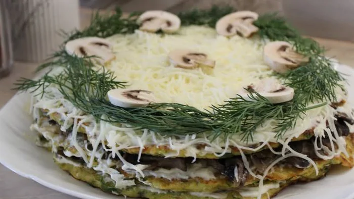 Кабачковый торт с грибами: рецепт овощного торта из кабачковых блинов