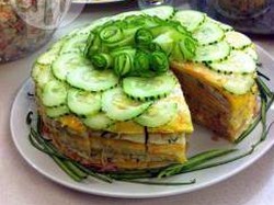 Закусочный торт с курицей и грибами: рецепт праздничного салата